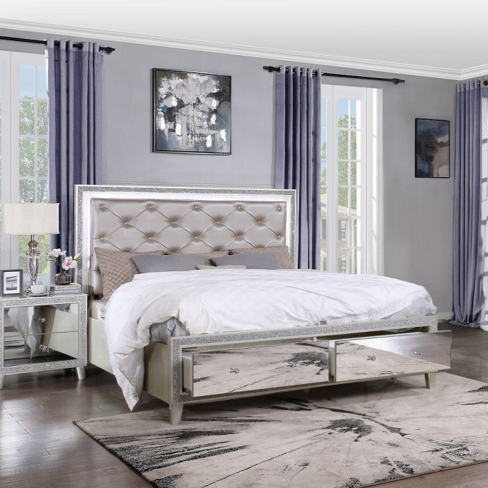 Sliverfluff Queen Bed With Led & Storage