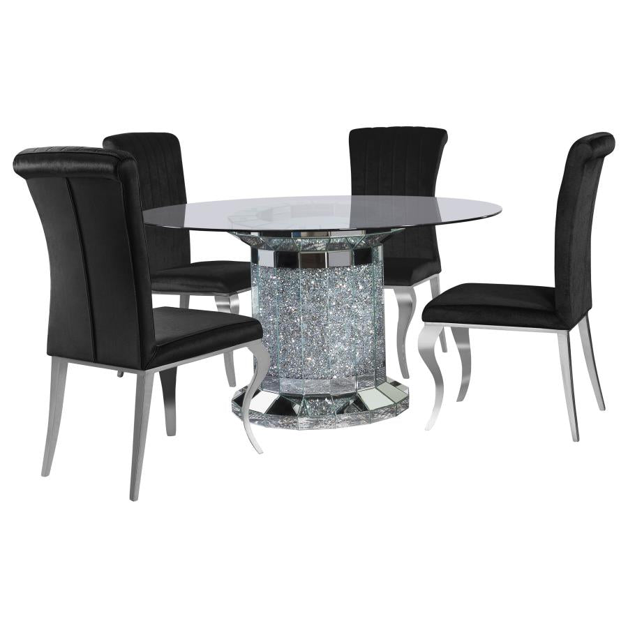 Quinn 5-piece Round Glass Top Mirrored Dining Set Ink