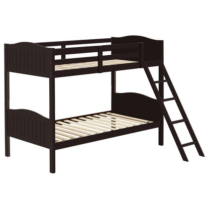 Arlo Wood Twin Over Twin Bunk Bed Brown