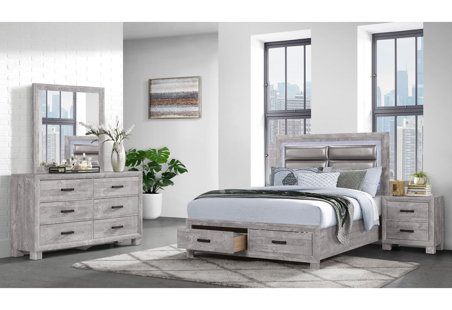 NOLAN GREY QUEEN BEDROOM SET 4 PCS